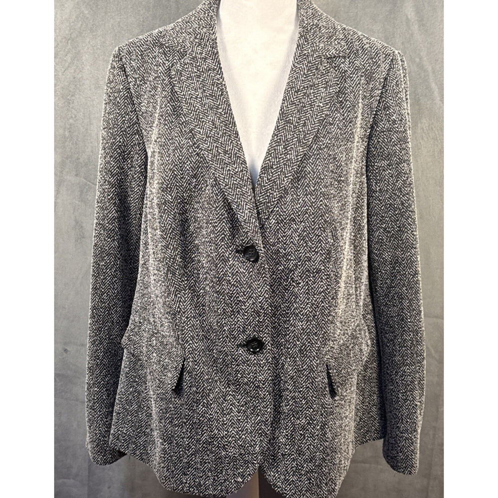 TALBOTS WOMAN Gray Black White‎ Herringbone Rayon Blend Two Button Jacket Sz 1X